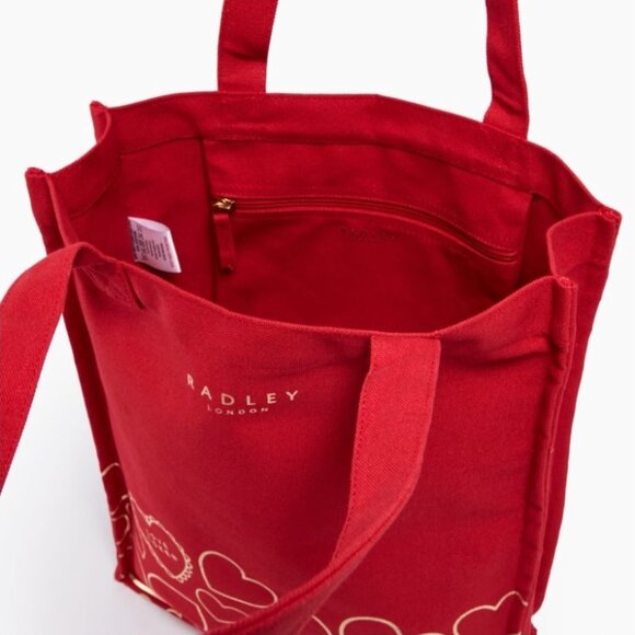 Radley London Love Token Canvas Tote Bag Scottie Dog Gold Hearts Red - Picture 7 of 13